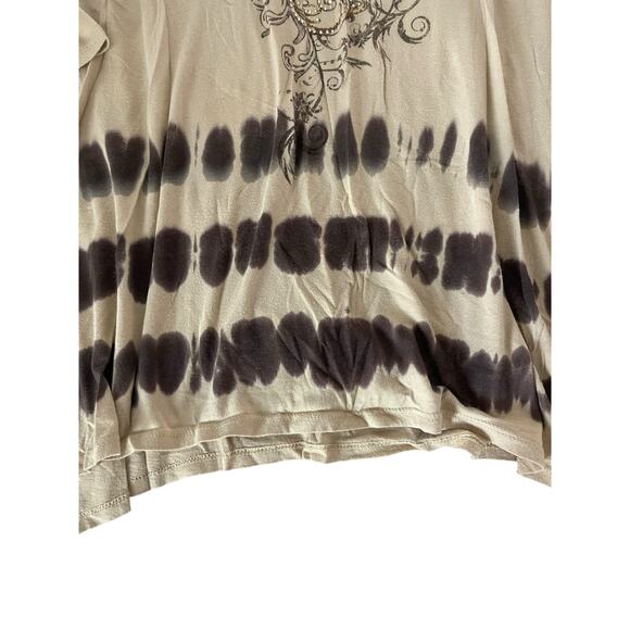 Reba Tan Brown Tie Dye Graphic Long Sleeve Sharkbite Blouse Women's Size 3X - Picture 3 of 6